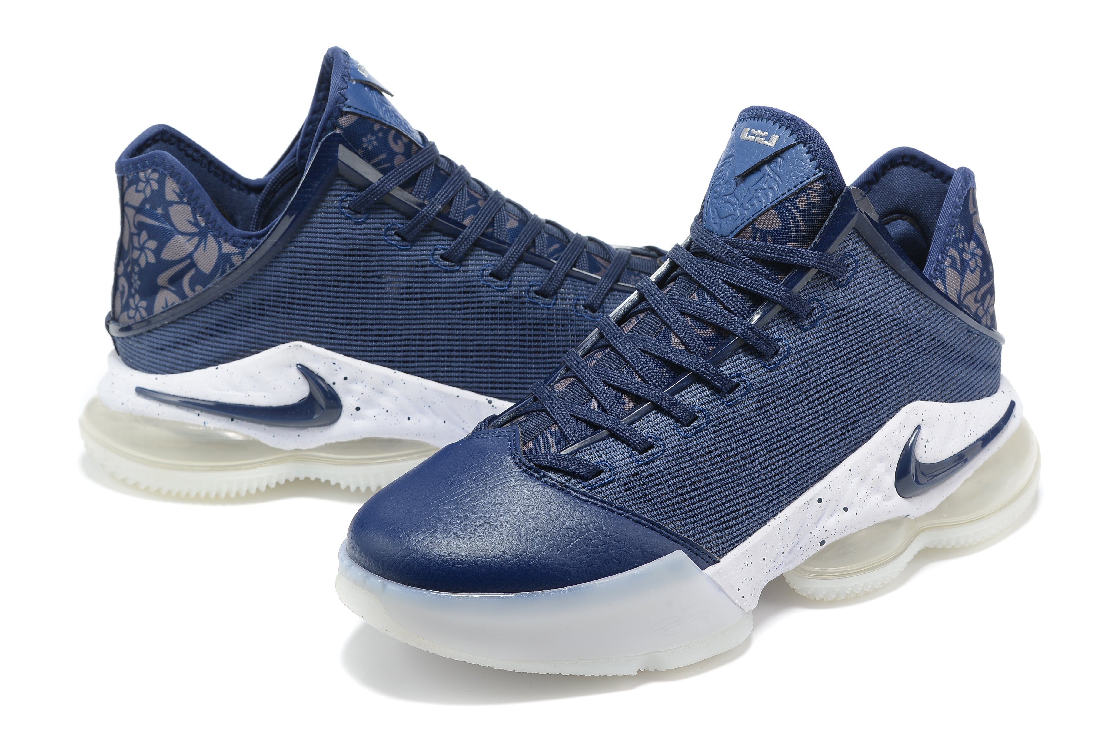 2022 Nike LeBron 19 Low Navy Blue White Shoes - Click Image to Close